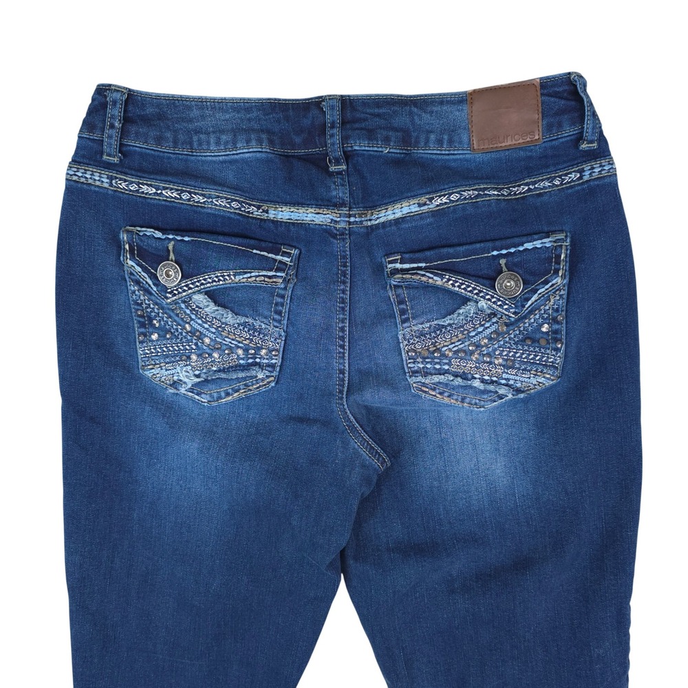 Maurices Jeans Womens 7/8 Blue Bootcut Rhinestone Bling Boho Western Y2K Cowgirl